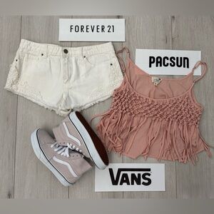 3 Bundle - NWT VANS Lilac SK8 HiTops, PacSun Fringed Tank, F21 White Jean Shorts